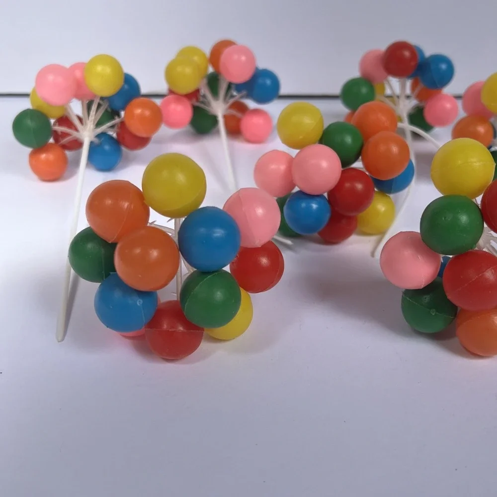 VTG Balloon Cake Toppers Set x9 Plastic Birthday Party Picks Clown Circus UNUSED